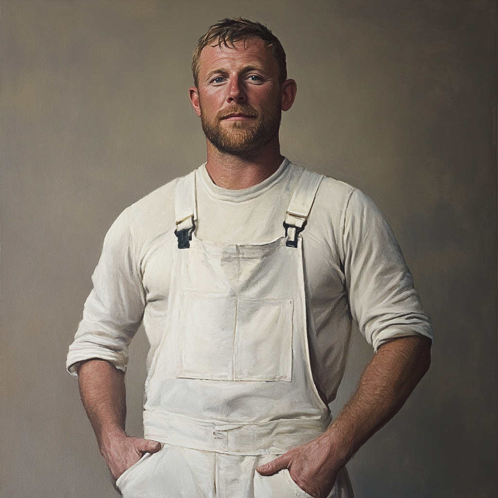 illustration of a housepainter wearing white overalls